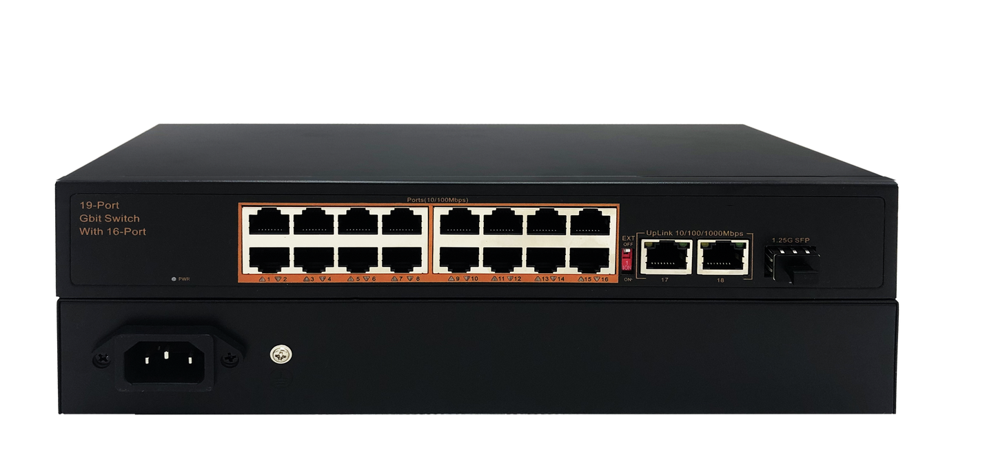 19-Port 10/100/1000M ETHERNET SWITCH RACKMOUNT 16Port 10/100M+2Port 10/100/1000M+1 Light SFP