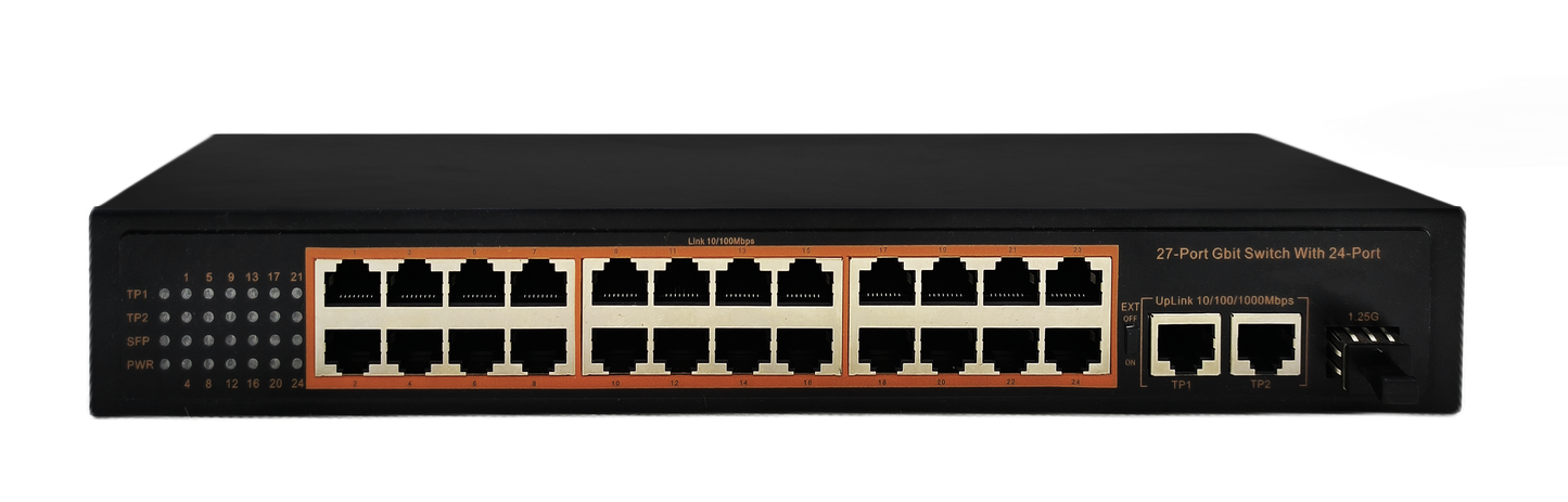 27-Port 10/100/1000M ETHERNET SWITCH 24Port 10/100M+2 10/100/1000M+1Light SFP