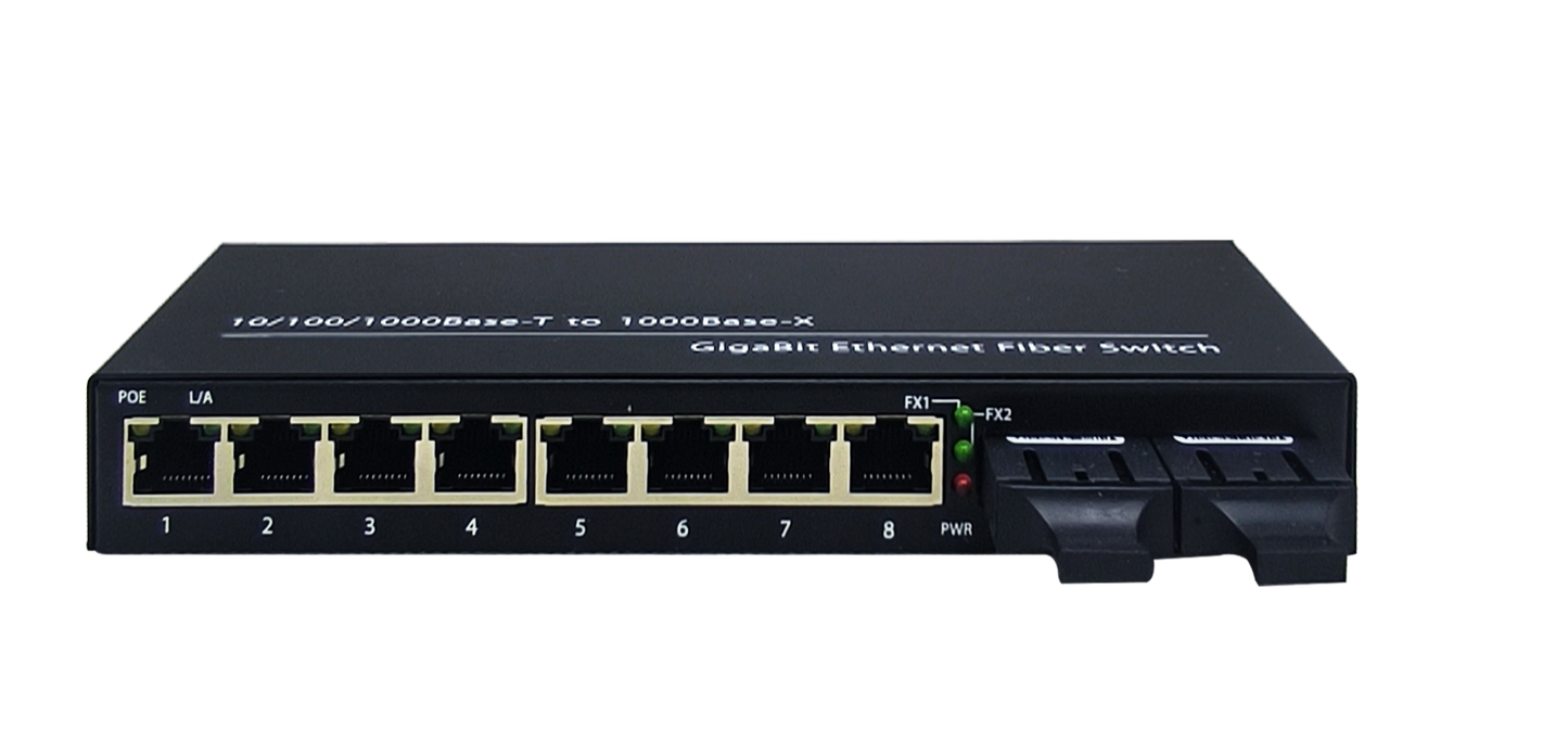 10/100/1000M Fiber Converter 2 light 8 port