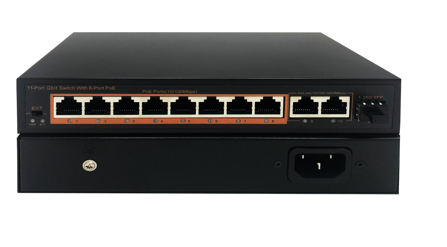 11-PORT 10/100/1000M Poe ETHERNET SWITCH 8Port Poe 10/100M+2Port10/100/1000M+1SFP